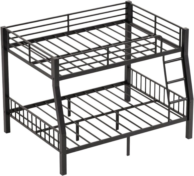 Full XL over Queen Bunk Bed for Adults, Heavy Duty Metal Queen Bunk Bed Frame with Reinforced Steel Slats, Full-Length Guardrails & Anti-Slip Ladder, Noise-Free, No Box Spring Needed, Black