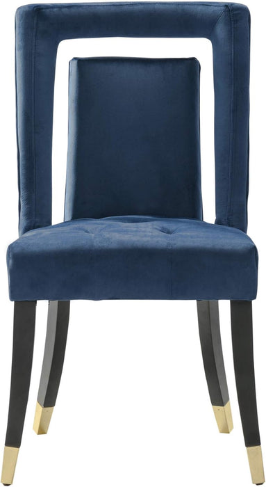 Elsie Dining Side Chair Velvet Upholstered Nailhead Trim Seat Espresso Finished Gold Tip Tapered Wood Legs Modern Transitional (Set of 2), Navy