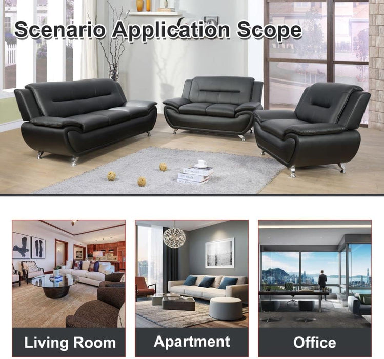 3 Piece Living Room Couch Set, Faux Leather Sofa Set, Modern Sofa Couch Set Living Room Furniture (Sofa+Loveseat+Chair, Black)