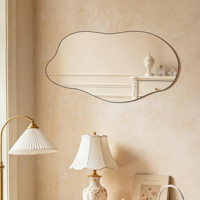 Irregular Cloud Pebble Wall Mirror 19.7X33.5 Inch Asymmetrical Frameless Aesthetic Decor Mirror Luxury Vanity Mirror for Living Room Bedroom Bathroom Entryway Passageway (Cloud)