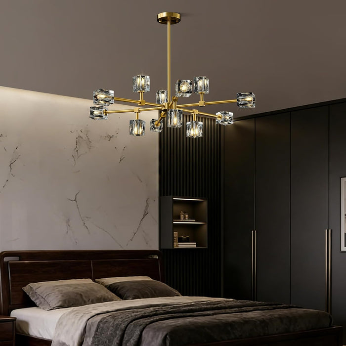 Modern Sputnik Crystal Brass Chandelier: Gold Dining Room Living Room Light