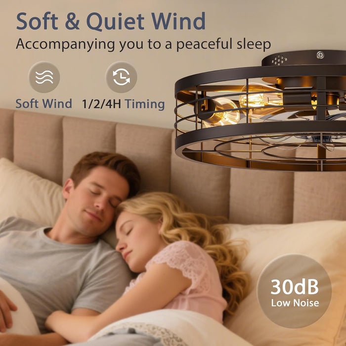 Modern Black Caged Fandelier Low Noise Ceiling Fan