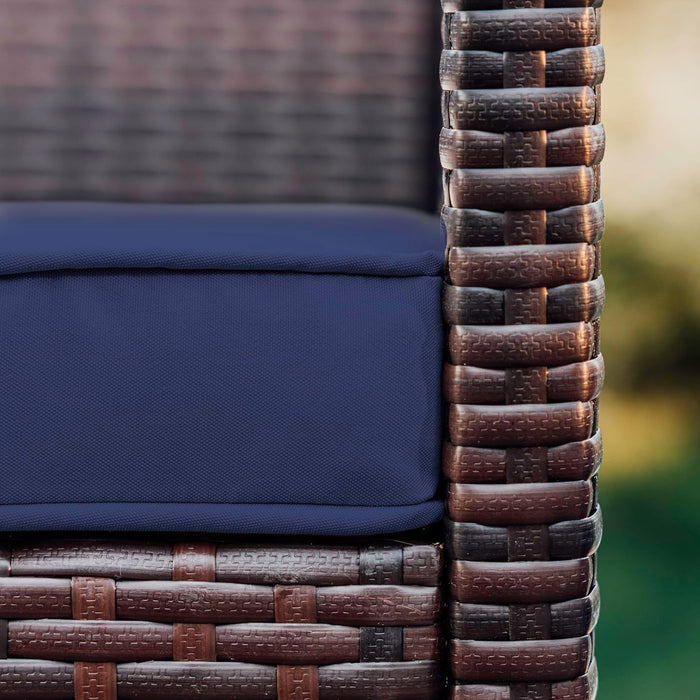 Wicker Outdoor Furniture Set - 3 Piece Patio Bistro Set (Brown/Navy)