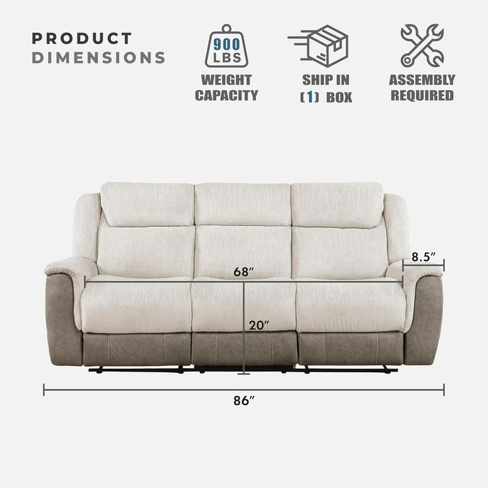 Mnul Reclining Sof for Living Room, Chenille Upholstery Double Recliner Couch Sof, Home Theter Seting, Wll Hugger, Pdded Hedrest, Required ssembly, Two-Tone Beige