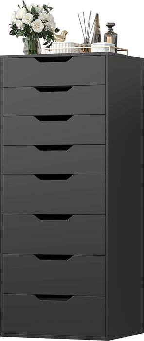 44.5" Tall Black Dresser, 8 Drawer Dresser with Groove Handles