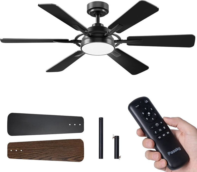 Ceiling Fans with Lights, 52 Inch Ceiling Fan with Light and Remote Control, Reversible, Dimmable, 3CCT, Quiet, Black Modern Ceiling Fan for Bedroom, Living Room