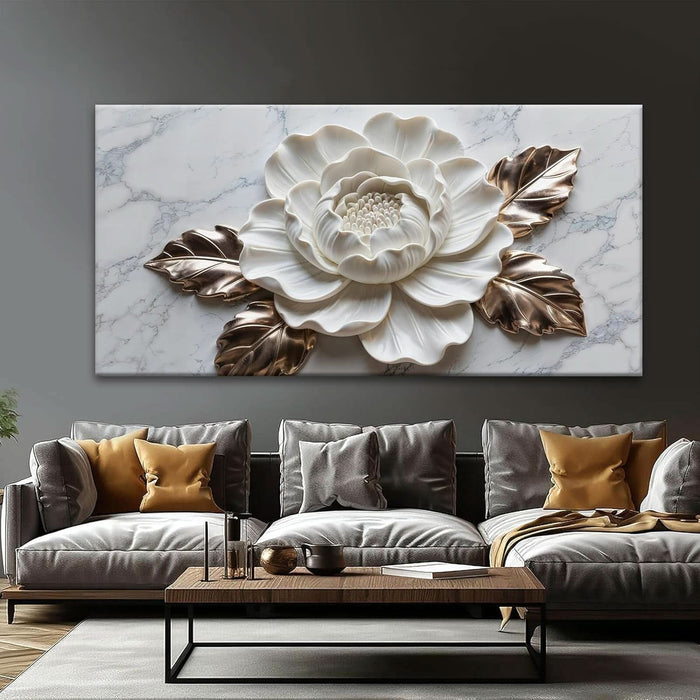 Canvas Wall Art Living Room Home Wall Decor Modern White Flower Canvas Art Wall Decor 29 X 58 Inches Large Wall Art Elegant Marble Texture Picture for Bedroom Office Artwork