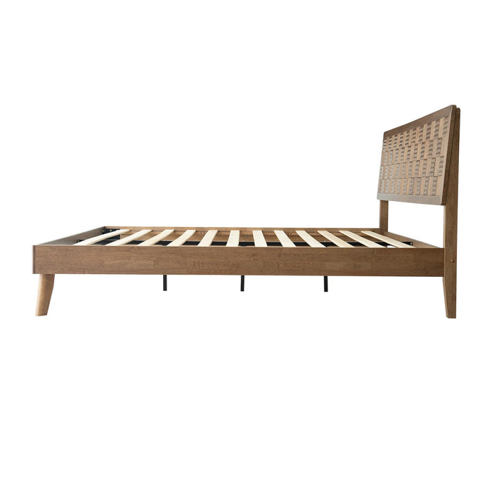 Queen Size Bed Frame, Headboard & Footboard, Solid Wood Platform Bed, Center Metal Legs with 12 Heavy-Duty Slatted Base, Easy Assemble, Noise & Slip-Free, No Box Spring Needed, Barnwood Finish IDQ-30