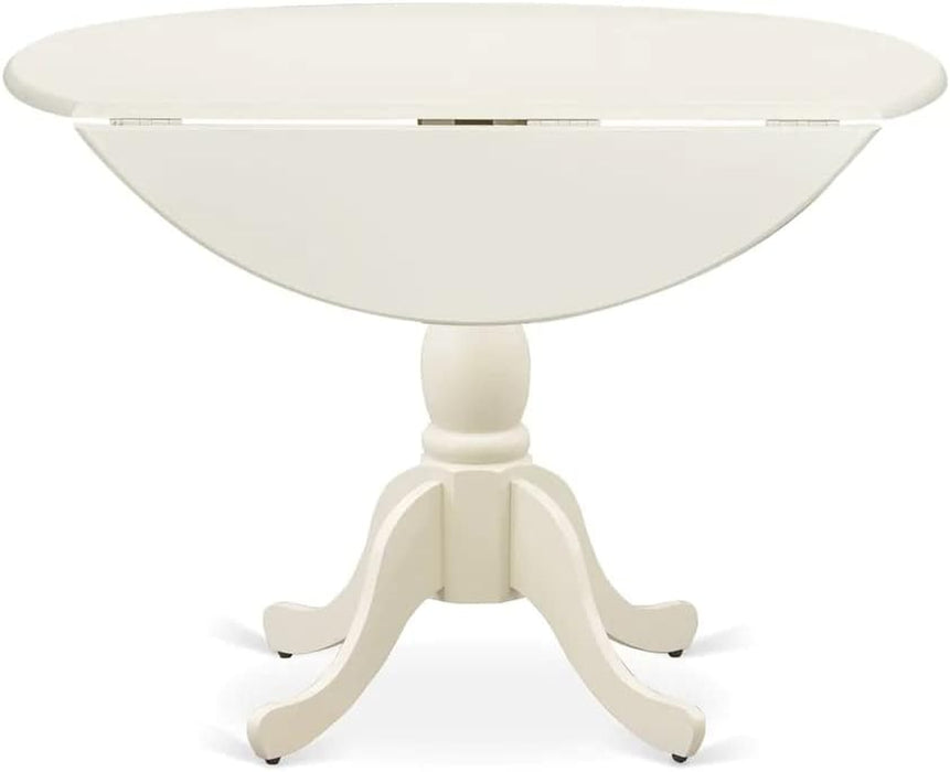 DMT-LWH-TP Dublin Modern Kitchen Table - a round Dining Table Top with Dropleaf & Pedestal Base, 42X42 Inch, Linen White