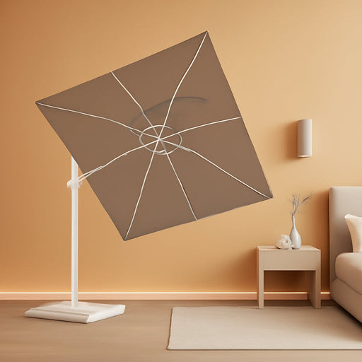 Cantilever White Umbrella 9' X 12' Left and Right Tilt, Beige