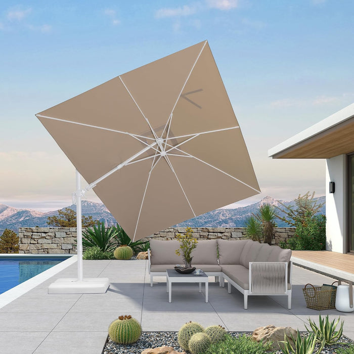 Cantilever White Umbrella 9' X 12' Left and Right Tilt, Beige