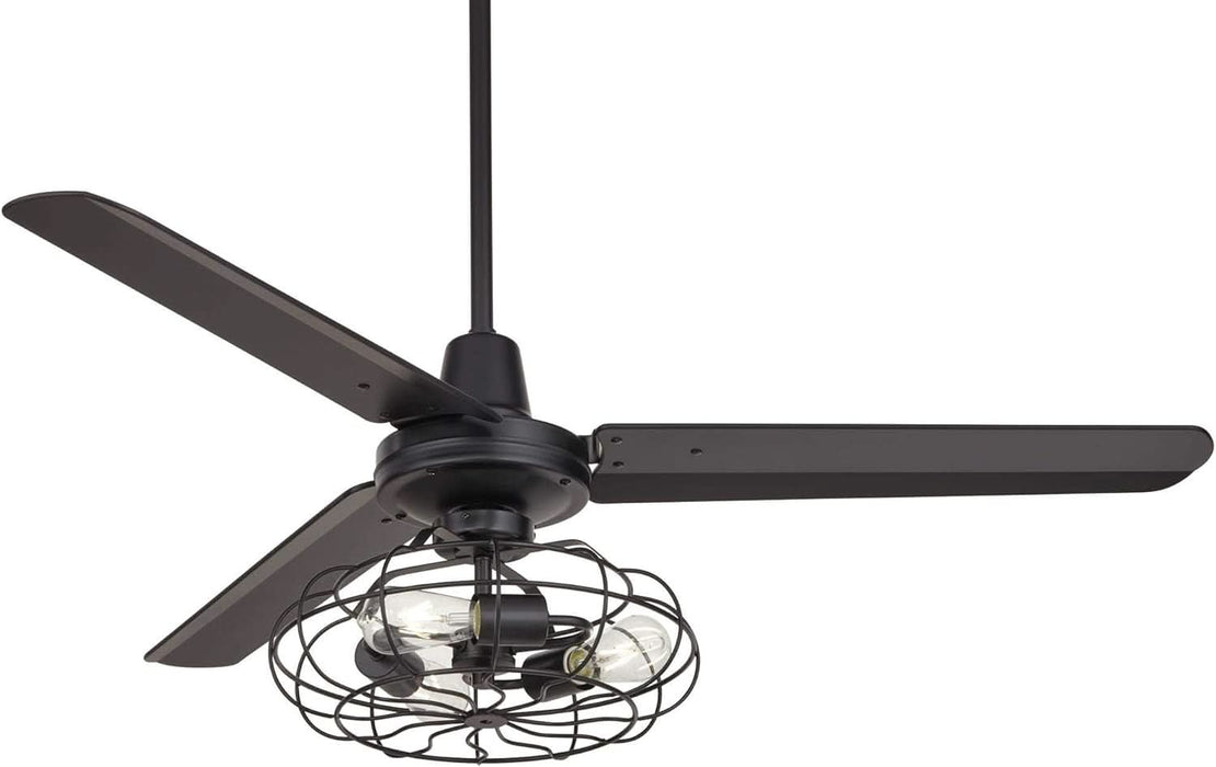 52" Plaza Rustic Industrial Vintage 3 Blade Ceiling Fan with Light Kit LED Remote Control Matte Black Cage 3-Light for House Bedroom Living Room Home Kitchen Dining Office