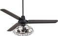 52" Plaza Rustic Industrial Vintage 3 Blade Ceiling Fan with Light Kit LED Remote Control Matte Black Cage 3-Light for House Bedroom Living Room Home Kitchen Dining Office