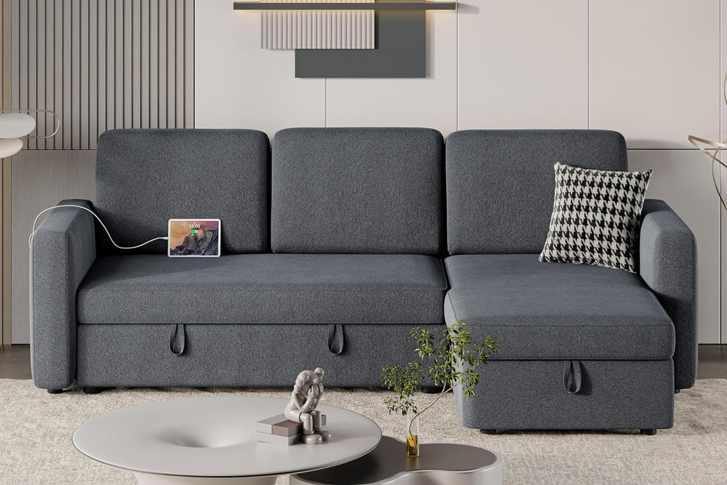 Dark Gray Sectional Sofa with Chaise & USB