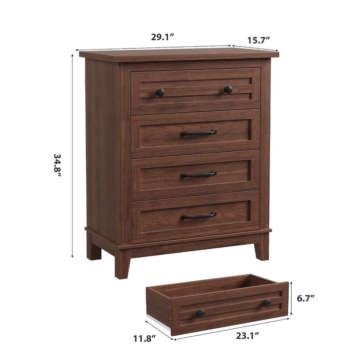 4 Dresser for Bedroom, 34.8 in Tall Vertical Drawer Dresser with Large Storage, Freestanding Wooden Closet Chest for Bedroom, Living Room, Walunt