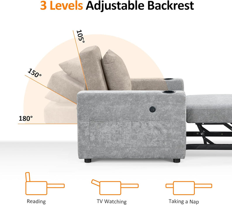 Convertible Sleeper Chair Bed With Linen Upholstery