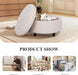 Fabric round Storage Ottoman with Reversible Tray Lid – Multi-Functional Footrest, Hidden Storage, Sturdy & Stylish Small Coffee Table for Living Room, Bedroom, or Entryway(Beige)