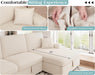130Inch Beige Corduroy Sectional Sofa Bed StorageCompartment