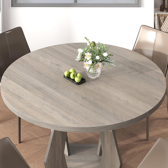 Round Dining Table for 4-6, Farmhouse Kitchen Table, Grey, 47 Inch | Modern Circle Dining Table with Wood Top, Wood Dinner Table with Wooden Pedestal Base for Dining Room, Living Room,Office