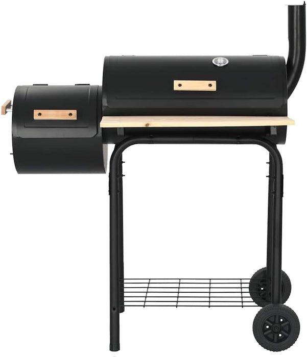Offset Smoker BBQ Grill with Side Firebox, Charcoal and Wood Burning Smoker for Outdoor Cooking, Backyard Parties, and Grilling, Includes Thermometer and Wheels
