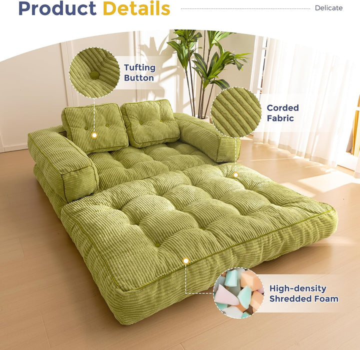 Foldable L Shaped Sleeper Sofa EmeraldGreen Deluxe