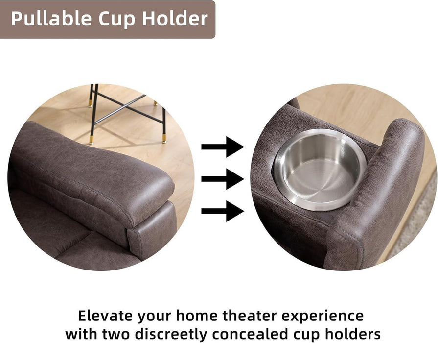 Leather Recliner Chair, Manual Recliner Chair for Adults with Overstuffed Arms and Back, Single Sofa Recliner with Cup Holders for Living Room (1, Grey)