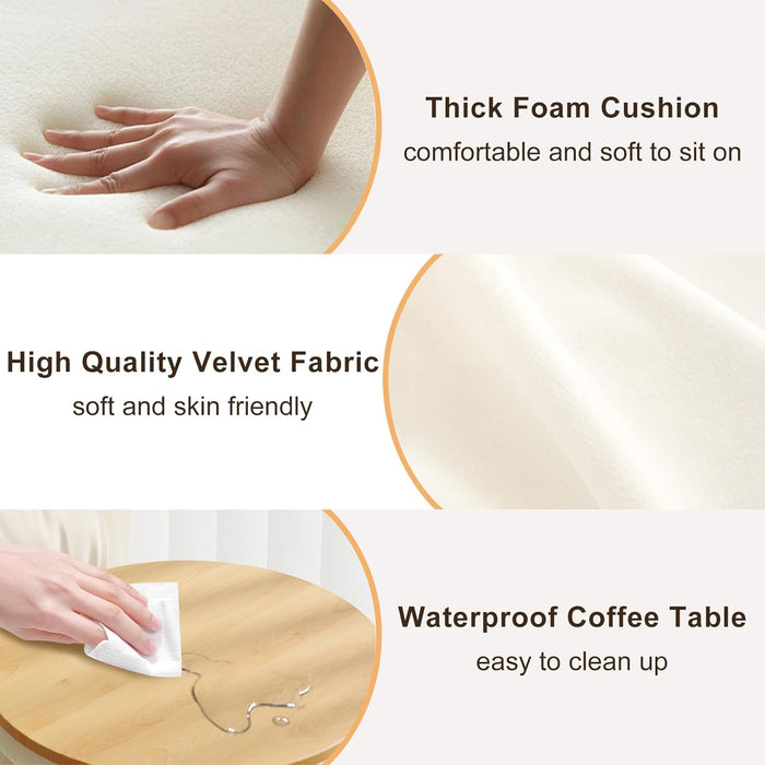 Round Ottoman with Storage Set of 2, White Vanity Stool, Upholstered Velvet Storage Ottomans, Makeup Chair Seat for Bedroom, Small Pouf Footstool for Living Room