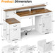 63 Inch Farmhouse Computer Desk with Drawers & Power Outlets, Large Desk with Monitor Stand & Printer Shelf, Modern Office Desk Workstation with File Cabinet for Home Office, Brown & White