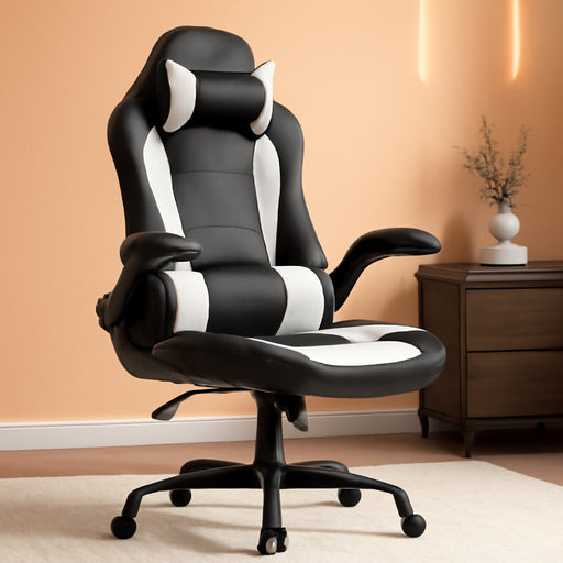 PC Gaming Chair Ergonomic Office Chair Desk Chair with Lumbar Support Flip up Arms Headrest PU Leather Executive High Back Computer Chair for Adults Women Men (White)