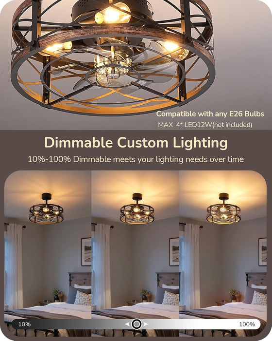 20 Inch Fandelier Caged Ceiling Fans with Lights and Remote