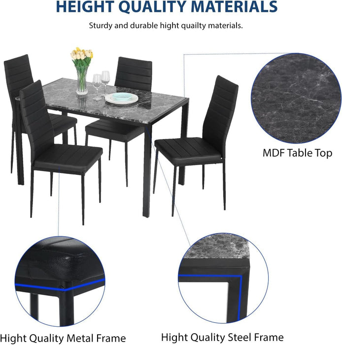 Dining Table Set Dining Room Table Set for Small Spaces Kitchen Table and Chairs for 4 Table with Chairs Home Furniture Rectangular Modern (Black Marble)