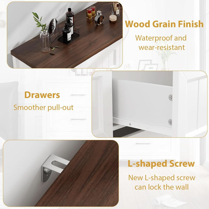 5 Drawer Dresser for Bedroom - Farmhouse 44.9" Tall Chest of Dresser with Large Storage, Rubst Wood Construction for Living Room, Hallway & Entryway - White (White & Brown)