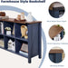 6 Cube Bookcase, Farmhouse Wood Low Storage Organizer Book Shelf, 47" Horizontal Navy Blue Console Bookshelf with Legs, Hallway Book Case for Entryway, Display Cabinet for Living Room, Office