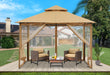 9' X 9' Outdoor Patio Gazebo Double Roof Steel Frame with Mesh Walls, Beige