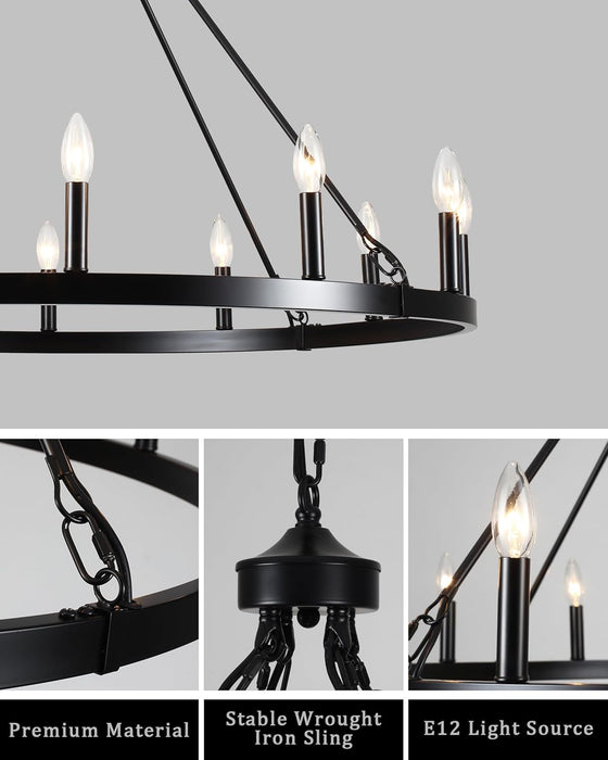 Black Wagon Wheel Chandelier 38Inch DiningRoom Industrial