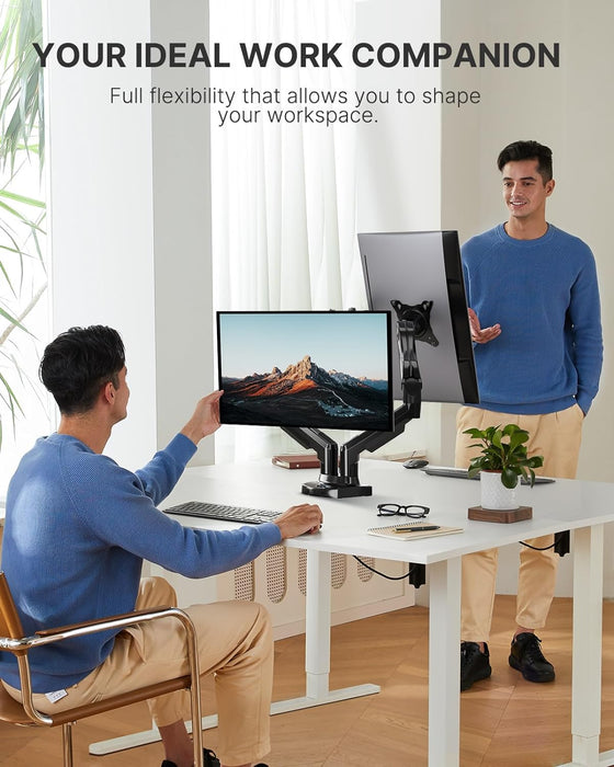 Dual Monitor Stand - Full Adjustable Monitor Desk Mount Swivel Vesa Bracket with C Clamp, Grommet Mounting Base for 13 to 32 Inch Computer Screens - Each Arm Holds 4.4 to 19.8Lbs
