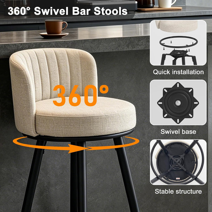 Swivel Bar Stools Set of 2, 28" Seat Height, Modern Design | Upholstered Barstools with Back and Footrest, Metal Legs, Suitable for Kitchen Island, Counter, Dining Room