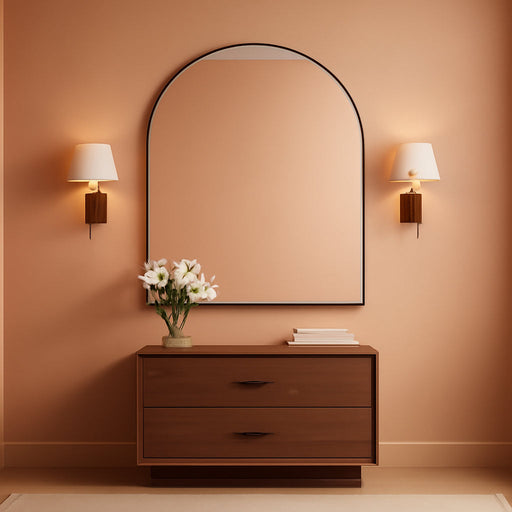Black Arch Mirror, 30’’X36’’ Black Mirror for Bathroom, Wide Arched Bathroom Mirror with Metal Frame, Wall Mounted Mirror for Bedroom Living Room Entryway Modern