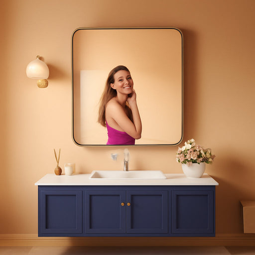 Bathroom Mirror, 30X36 Inch Black Metal Framed Mirror for Bathroom, Tempered Glass, Anti-Rust, Rounded Rectangle Mirror for Restroom, Bedroom, Black
