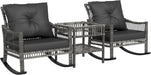 Wicker Outdoor Rocking Chair Set, 3 Piece Patio Furniture Set with Padded Cushions and Storage Coffee Table, 2-Seater PE Rattan Bistro Set for Garden Backyard Porch, Gray