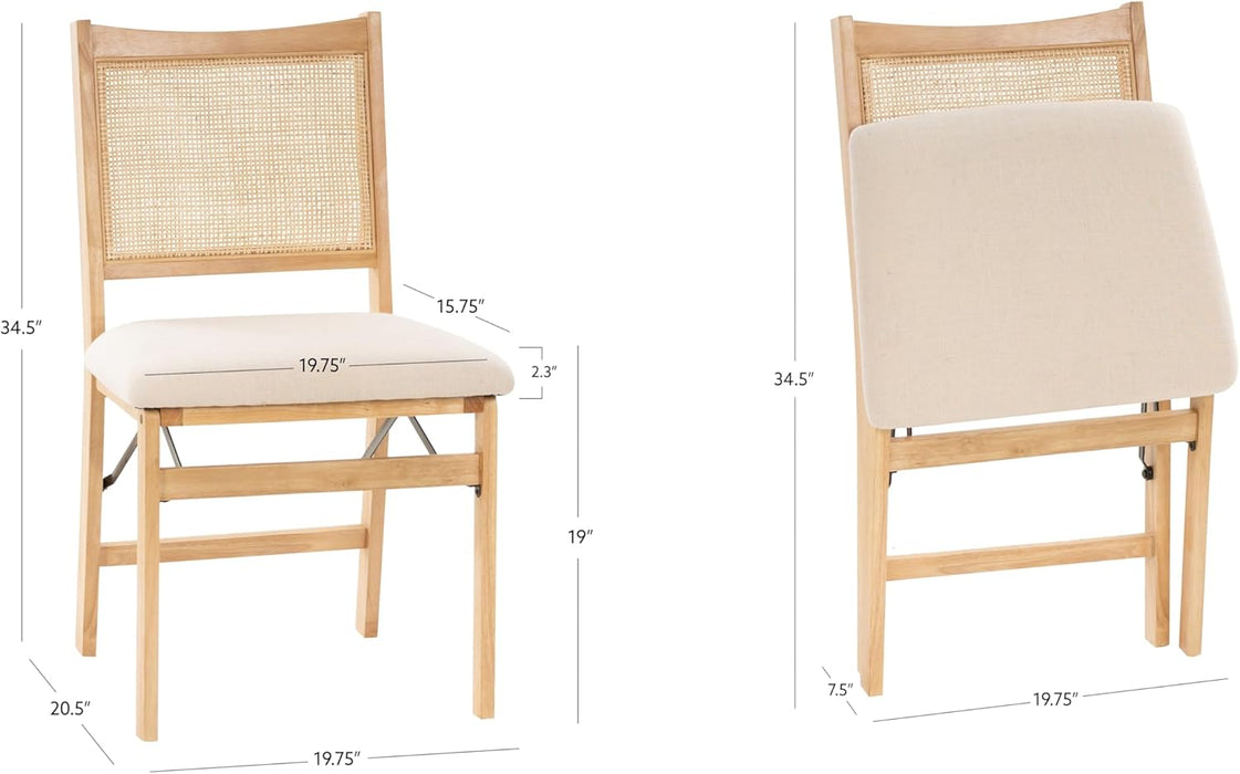 Kasi Beige Rattan Cane Folding Foldable Dining Side Chair, Natural