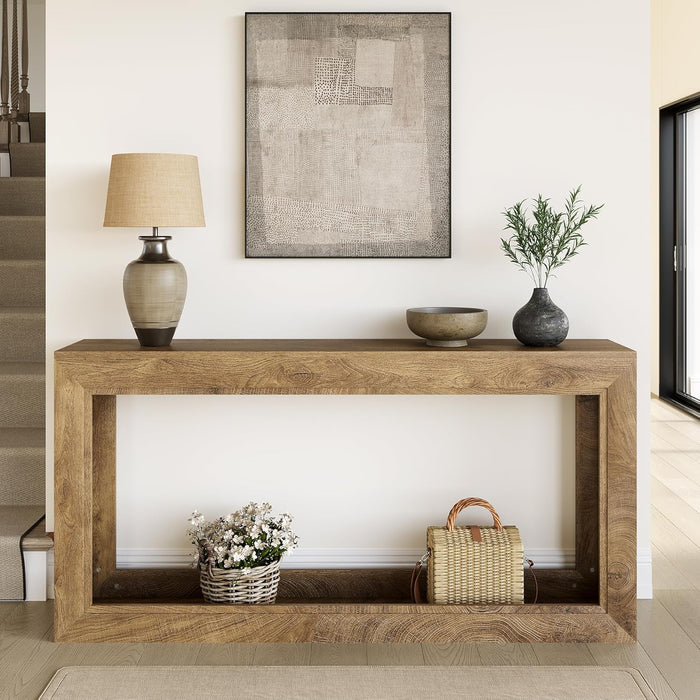 Narrow Console Tables, 63" Couch Table behind Sofa, Extra Long Console Table for Entryway, Hallway, Living Room, Entrance, Foyer, Modern Light Oak Brown