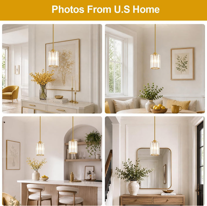 Brushed Gold Crystal Pendant Lights Kitchen Island