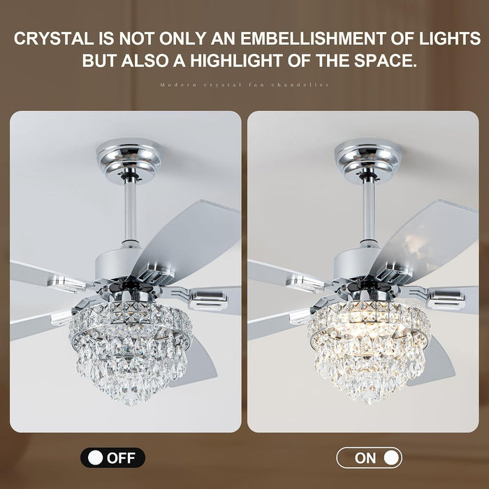 Chandelier Ceiling Fans with Lights and Remote, Nickel 42 In