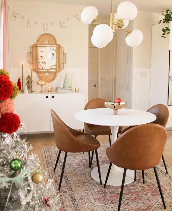 White round Dining Table, 31.5" Circle Tulip Table Kitchen round Dining Table for 2-4 People with Thickened Top and Metal Pedestal, Mid Century Leisure Table for Home, Dining Room, Cafe