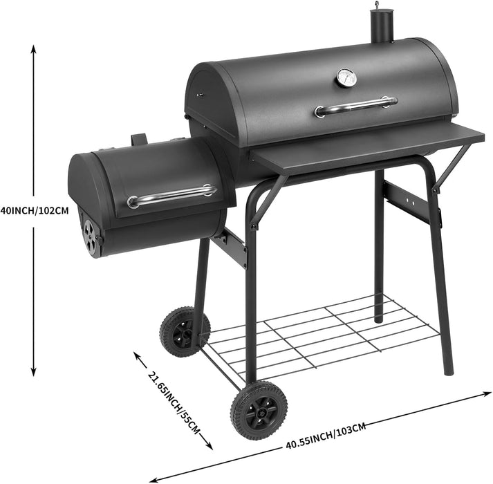 Charcoal Grill with Offset Smoker,Bbq Grills with Side Table,Outdoor Cooking with 535 Square Inches,Backyard Camping Picnics, Patio and Parties, Black by