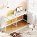 2 Person Desk & L Shaped Desk, 76.4'' Home Office Desk with 4 Drawers & Outlet, Corner Computer Desk with Metal Wire Shelf, Adjustable Drawer Orientation & Desk Shape for All Space, Brown