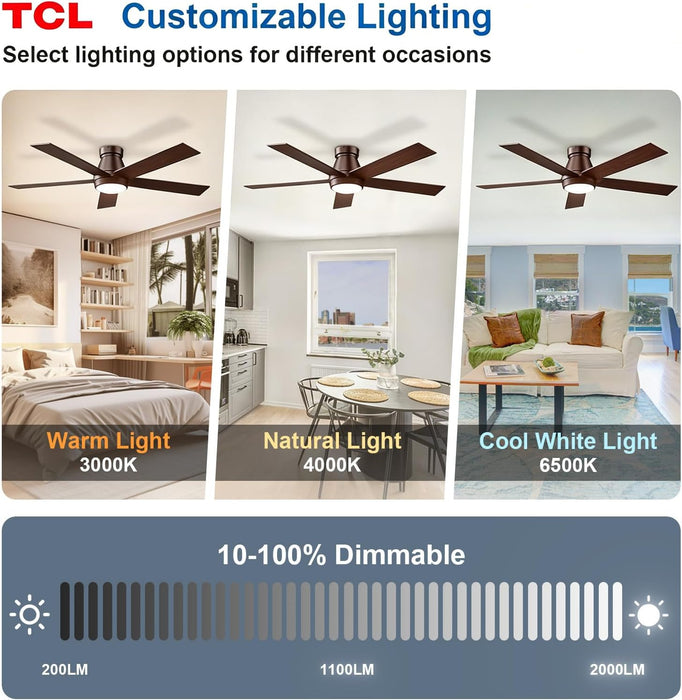 Ceiling Fan with Light: Oil Rubbed Bronze Finish 5 Wood Grain Blade Low Profile Remote Control Flush Mount DC Reversible 3CCT Dimmable Noiseless Fan with Light for Indoor and Room
