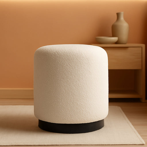 round Boucle Ottoman Foot Stool | Soft Compact Padded Vanity Stool | Great for the Living Room, Bedroom and Kids Room | Small Furniture