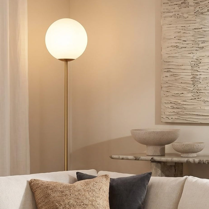 Brass Gold LED Floorstanding Luminaire Frosted Globe